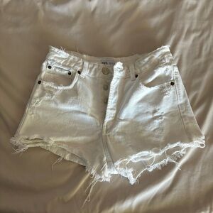 Zara White Jean Shorts Distressed High-Waisted